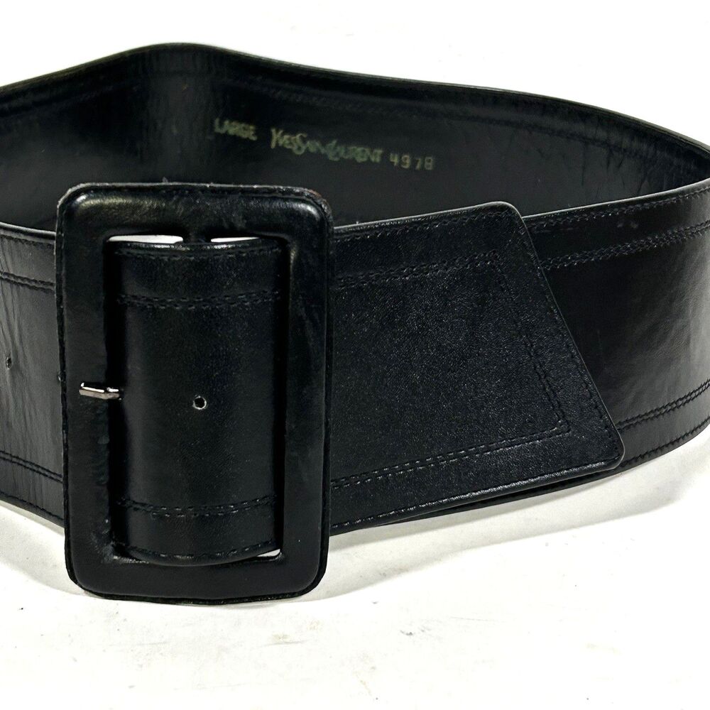Yves Saint Lauren Wide Statement Belt Size Large Black Buckle Classic Modern - Picture 9 of 9